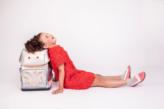 Metallic Ergomaxx Magic Elf ergonomic backpack by Jeune Premier with fairy illustration for girls from first grade