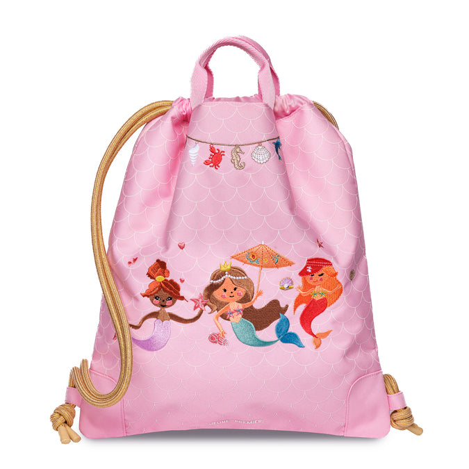 City Bag Mermaids by Jeune Premier – pink girls’ gym and swim bag with embroidered mermaids design