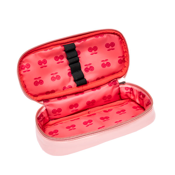 A plain pencil box, varnished with Jeune Premier designs, with a selection of elastic bands on the lid to store your favorite pens.