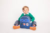 Toddler boy wearing Jeune Premier Ralphie Supercats backpack, age 2 to 5