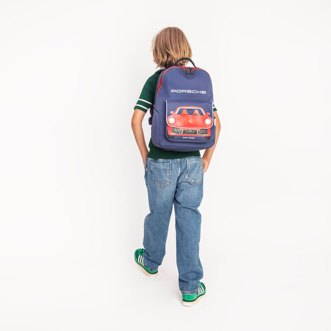 Boy with Jeune Premier New Bobbie Porsche school backpack - lifestyle