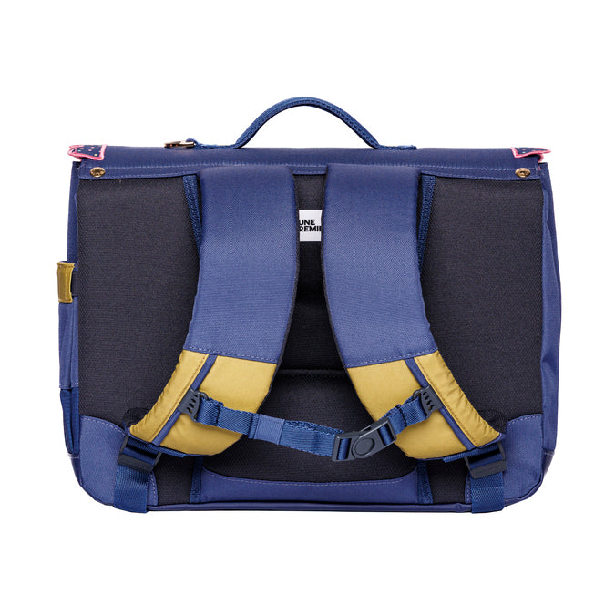 Jeune Premier It Bag Midi Disco Dip – kids' school bag for girls aged 6–8, navy and pink, back view with chest straps