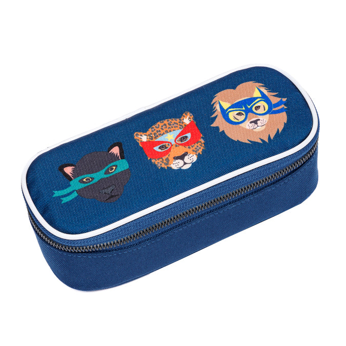Jeune Premier Pencil Box Supercats in navy blue with superhero cat design for boys