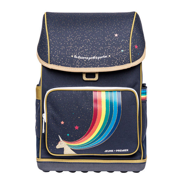 Jeune Premier Ergomaxx + Schultüte Set Unicorn Gold – ergonomic school backpack and matching 70cm school cone bag for girls, unicorn design