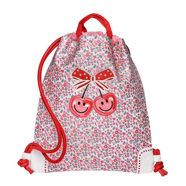 City Bag Berry Cute by Jeune Premier – pink floral print with red cherries, trendy girls’ gym and swim bag