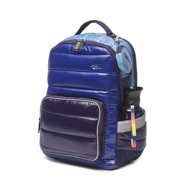Jeune Premier New Bobbie school backpack Puffer Blue - side view with water bottle