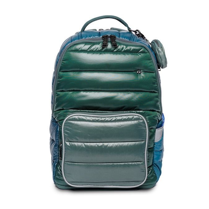 Jeune Premier New Bobbie Puffer Green ergonomic school backpack for boys, front view