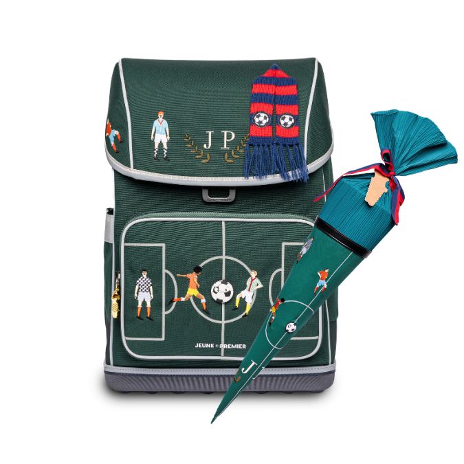 Jeune Premier Ergomaxx + Schultüte Set FC Jeune Premier – ergonomic school backpack and matching 70cm school cone bag for boys, football design