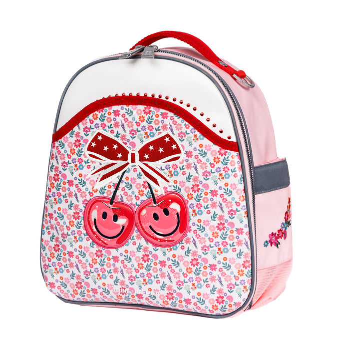 Jeune Premier Backpack Ralphie Berry Cute – ergonomic toddler backpack for girls aged 2–5, pink berry print, made from recycled materials